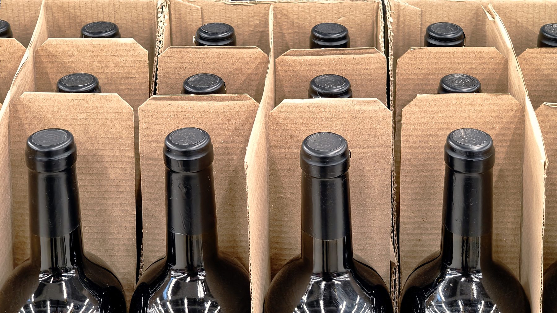 Wine bottles and cases in the temperature-controlled warehouse